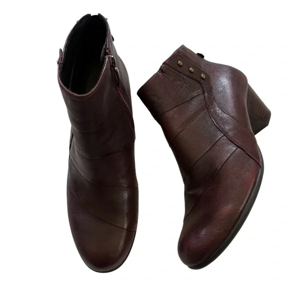 Earth Hope Garnet Leather Zip Up Block Heel Ankle Boots Shoes Women's Size 10 B - Picture 2 of 12